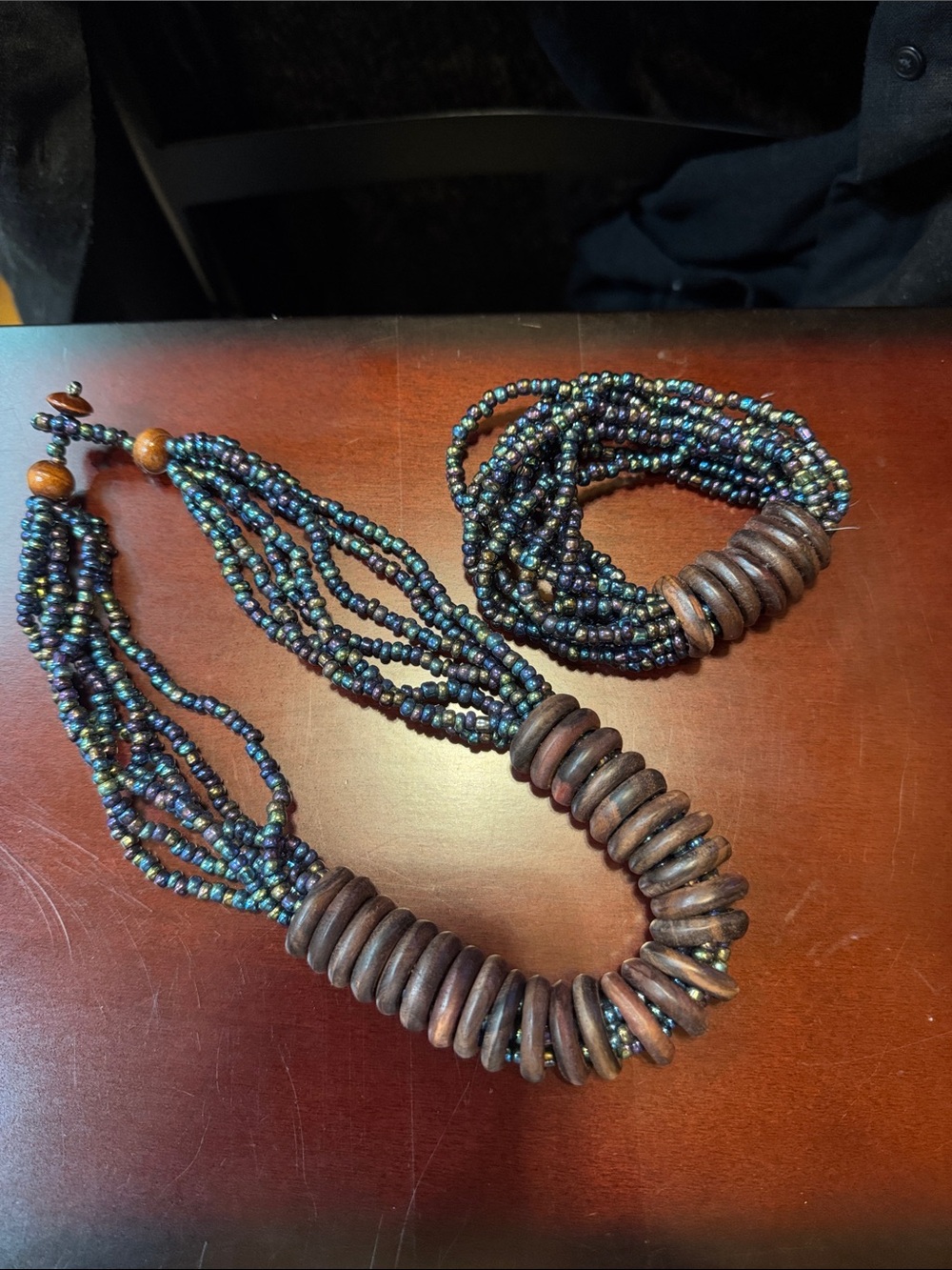 Bohemian Multistrand Wood & Bead Necklace and Bracelet Set